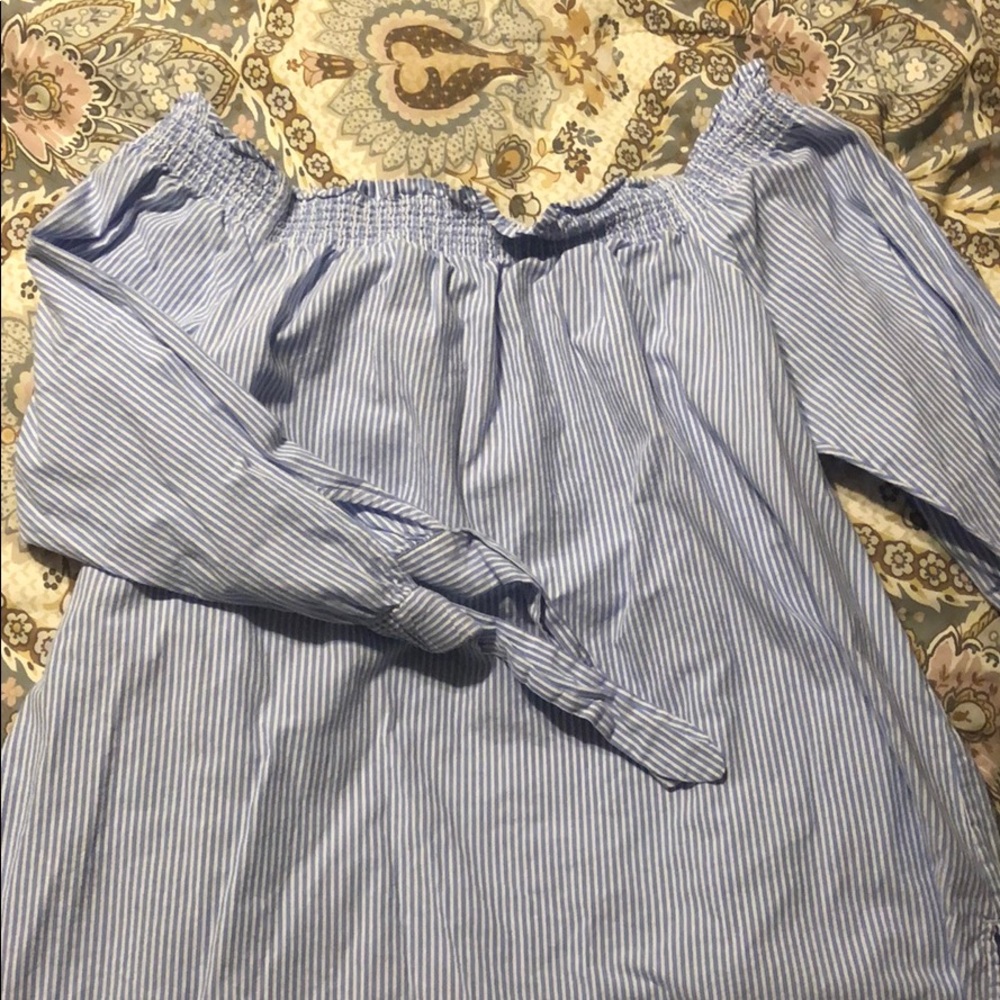 LOFT Strapless Seersucker Blouse